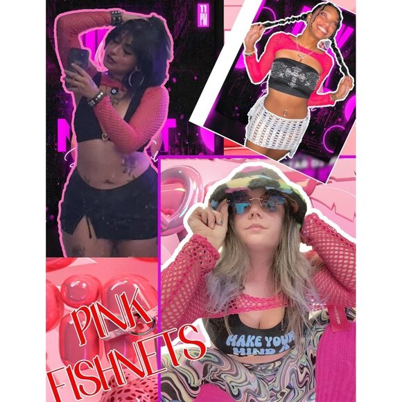 🆕Women’s Pink Polyester Mesh Hoodie Crop Top Long Sleeve Fishnet Shirt - Picture 2 of 6